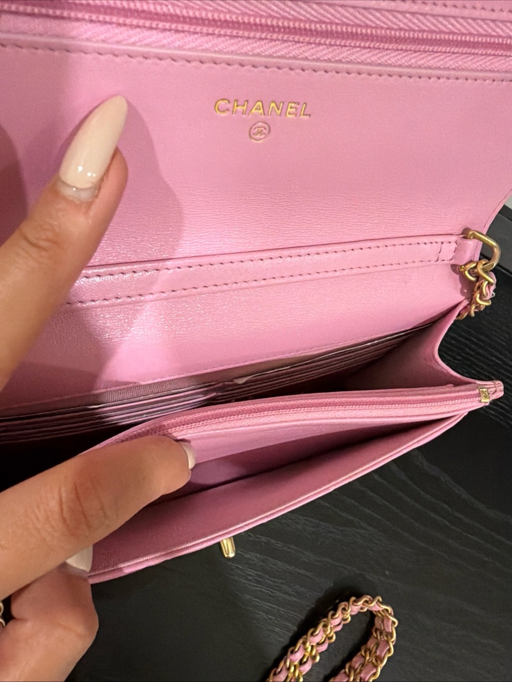 CHANEL Pink Quilted Mini Wallet on Chain with Gold CC - Picture 11 of 13